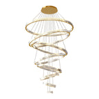 Lustre moderne à plusieurs niveaux en cristal et anneaux en spirale dorée, télécommande LED