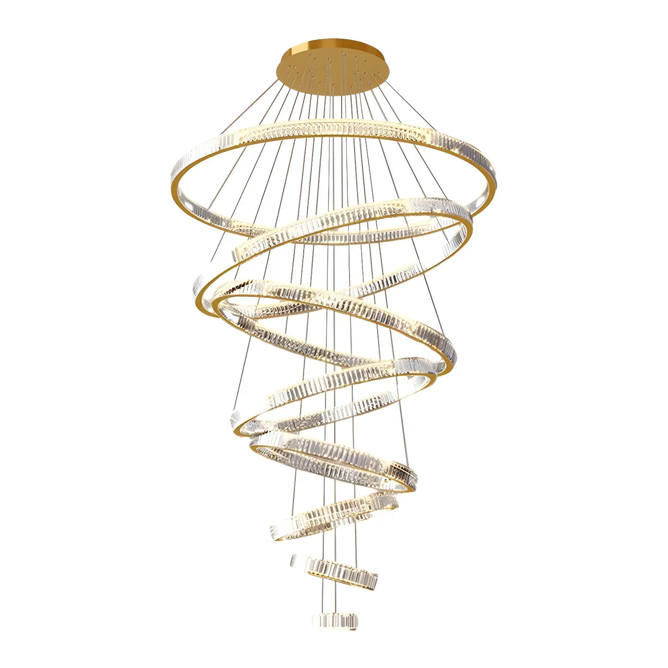 Lustre moderne à plusieurs niveaux en cristal et anneaux en spirale dorée, télécommande LED