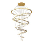 Lustre moderne à plusieurs niveaux en cristal et anneaux en spirale dorée, télécommande LED