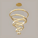 Lustre moderne à plusieurs niveaux en cristal et anneaux en spirale dorée, télécommande LED
