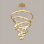 Lustre moderne à plusieurs niveaux en cristal et anneaux en spirale dorée, télécommande LED
