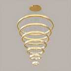 Lustre moderne à plusieurs niveaux en cristal et anneaux en spirale dorée, télécommande LED