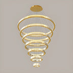 Lustre moderne à plusieurs niveaux en cristal et anneaux en spirale dorée, télécommande LED