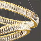Lustre moderne à plusieurs niveaux en cristal et anneaux en spirale dorée, télécommande LED