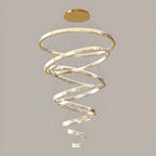 Lustre moderne à plusieurs niveaux en cristal et anneaux en spirale dorée, télécommande LED