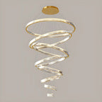 Lustre moderne à plusieurs niveaux en cristal et anneaux en spirale dorée, télécommande LED