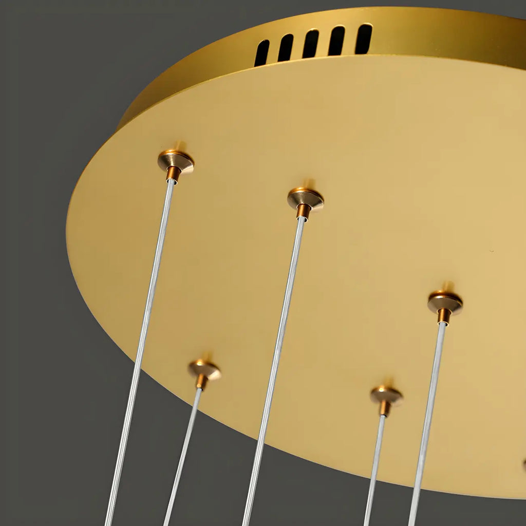 Lustre moderne à plusieurs niveaux en cristal et anneaux en spirale dorée, télécommande LED