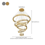 Lustre moderne à plusieurs niveaux en cristal et anneaux en spirale dorée, télécommande LED