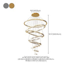 Lustre moderne à plusieurs niveaux en cristal et anneaux en spirale dorée, télécommande LED