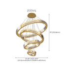 Lustre moderne à plusieurs niveaux en cristal et anneaux en spirale dorée, télécommande LED