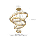 Lustre moderne à plusieurs niveaux en cristal et anneaux en spirale dorée, télécommande LED