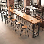 Table de bar rectangulaire en pin brun avec piètement en acier