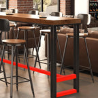 Table de bar rectangulaire en pin brun avec piètement en acier