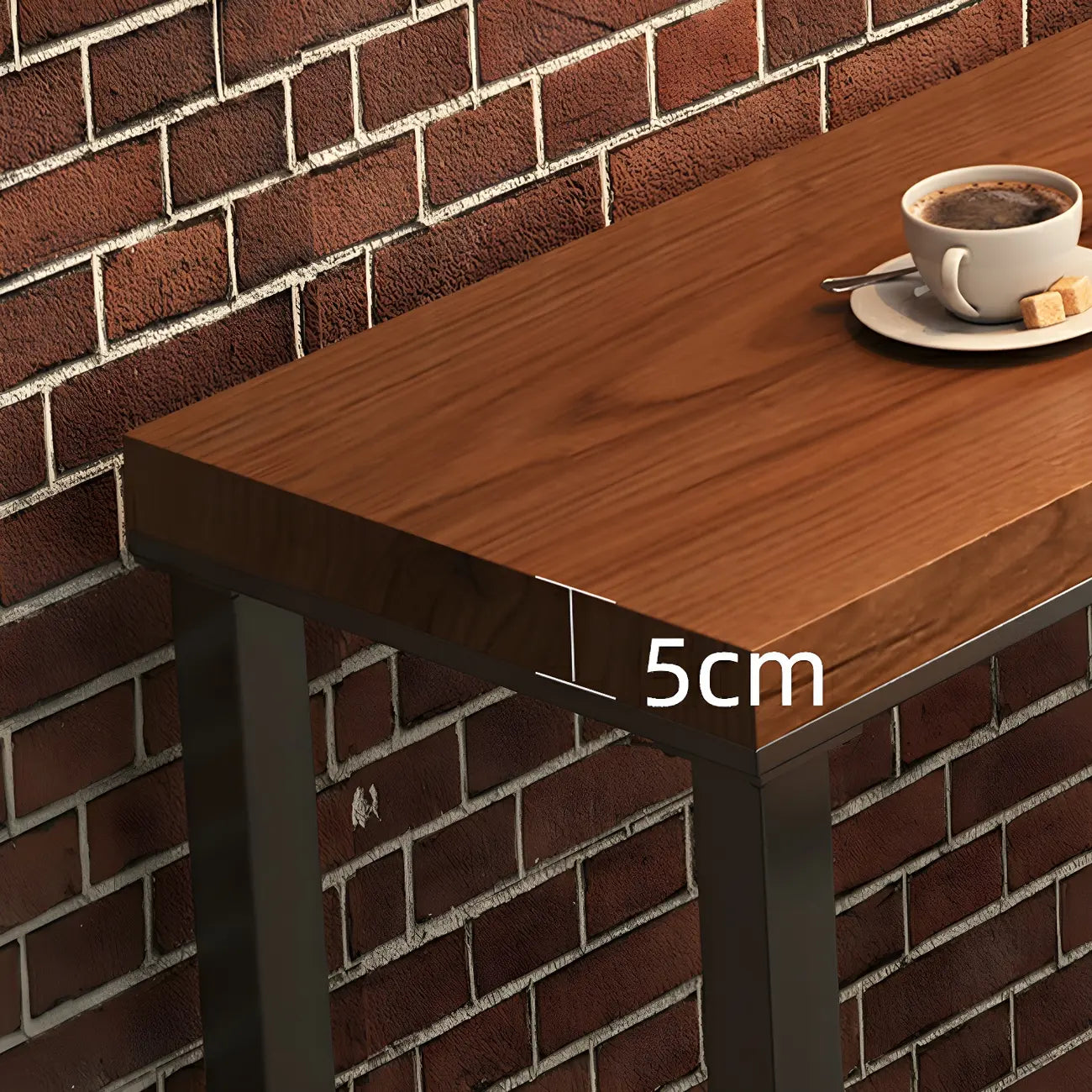 Table de bar rectangulaire en pin brun avec piètement en acier
