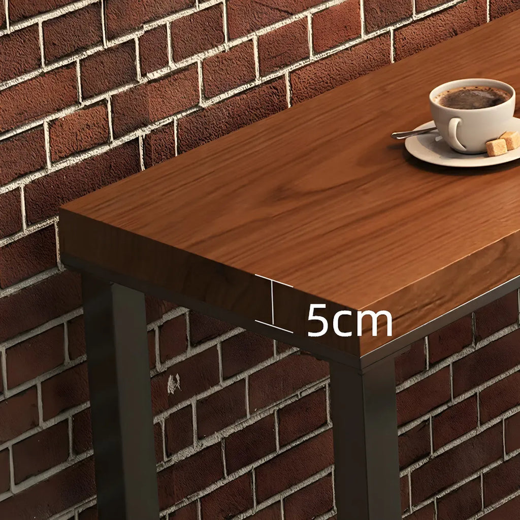Table de bar rectangulaire en pin brun avec piètement en acier
