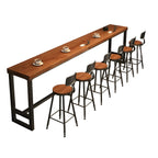 Table de bar rectangulaire en pin brun avec piètement en acier