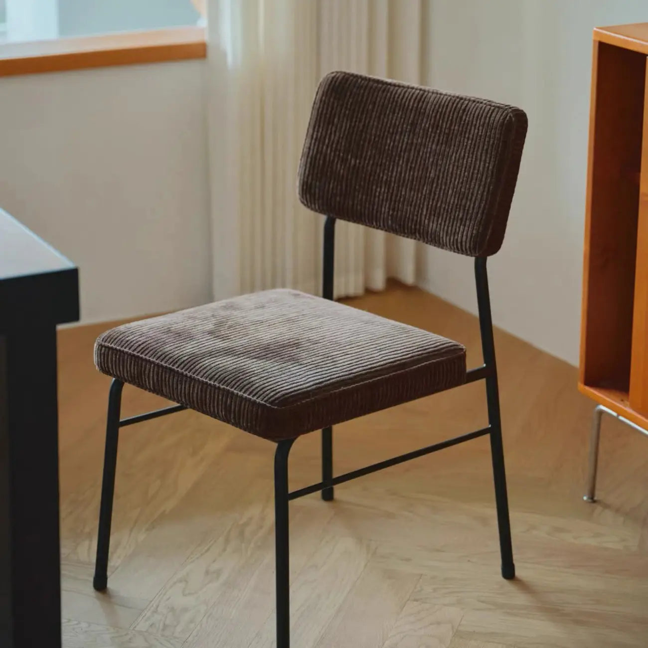 Ensemble de 2 chaises de salle à manger sans accoudoirs en velours côtelé, style moderne du milieu du siècle