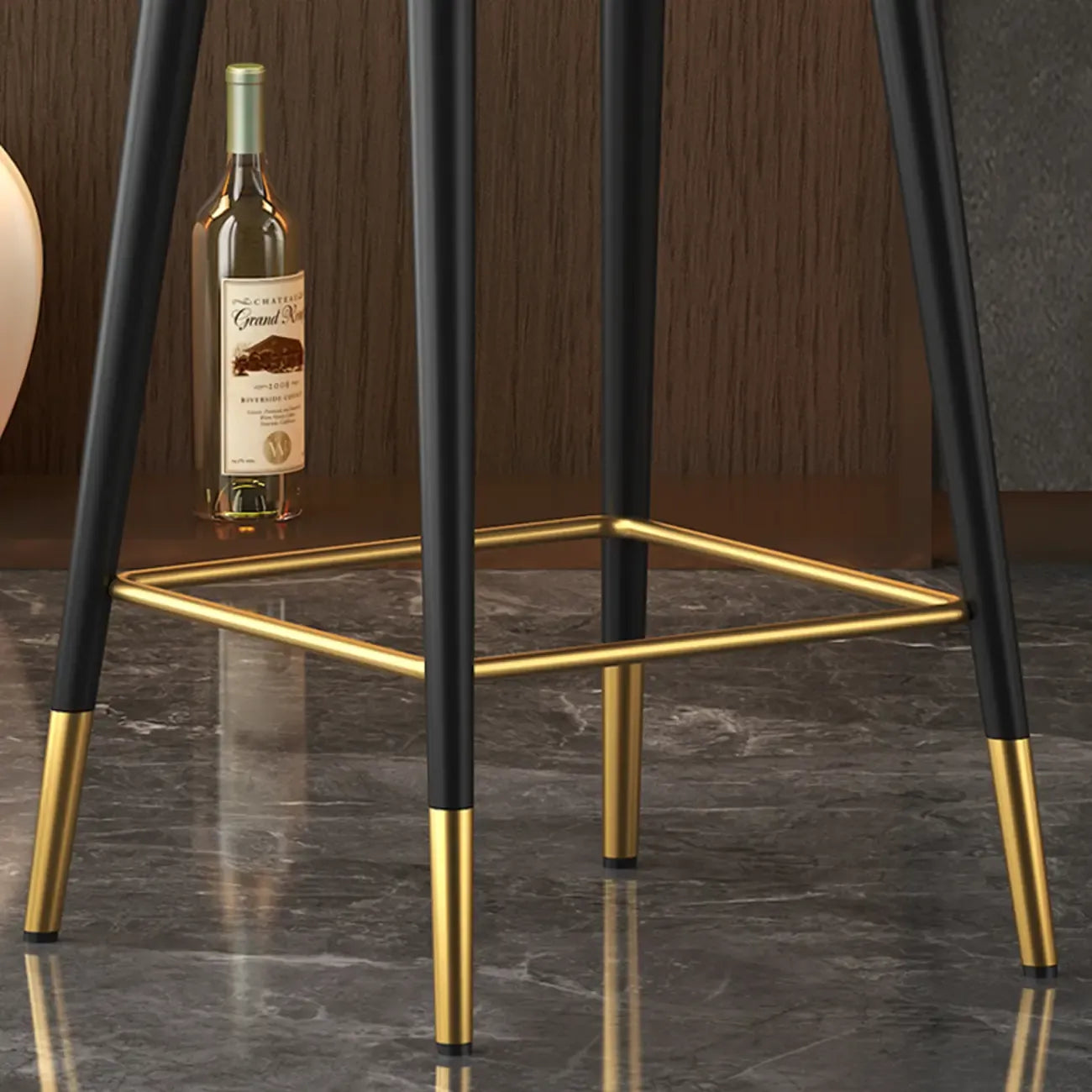 Tabouret de bar Art Déco en cuir orange avec dossier