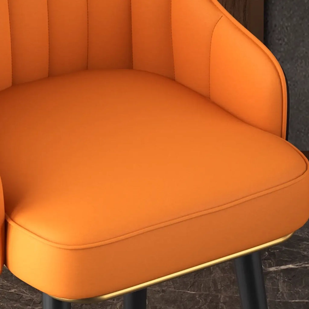 Tabouret de bar Art Déco en cuir orange avec dossier