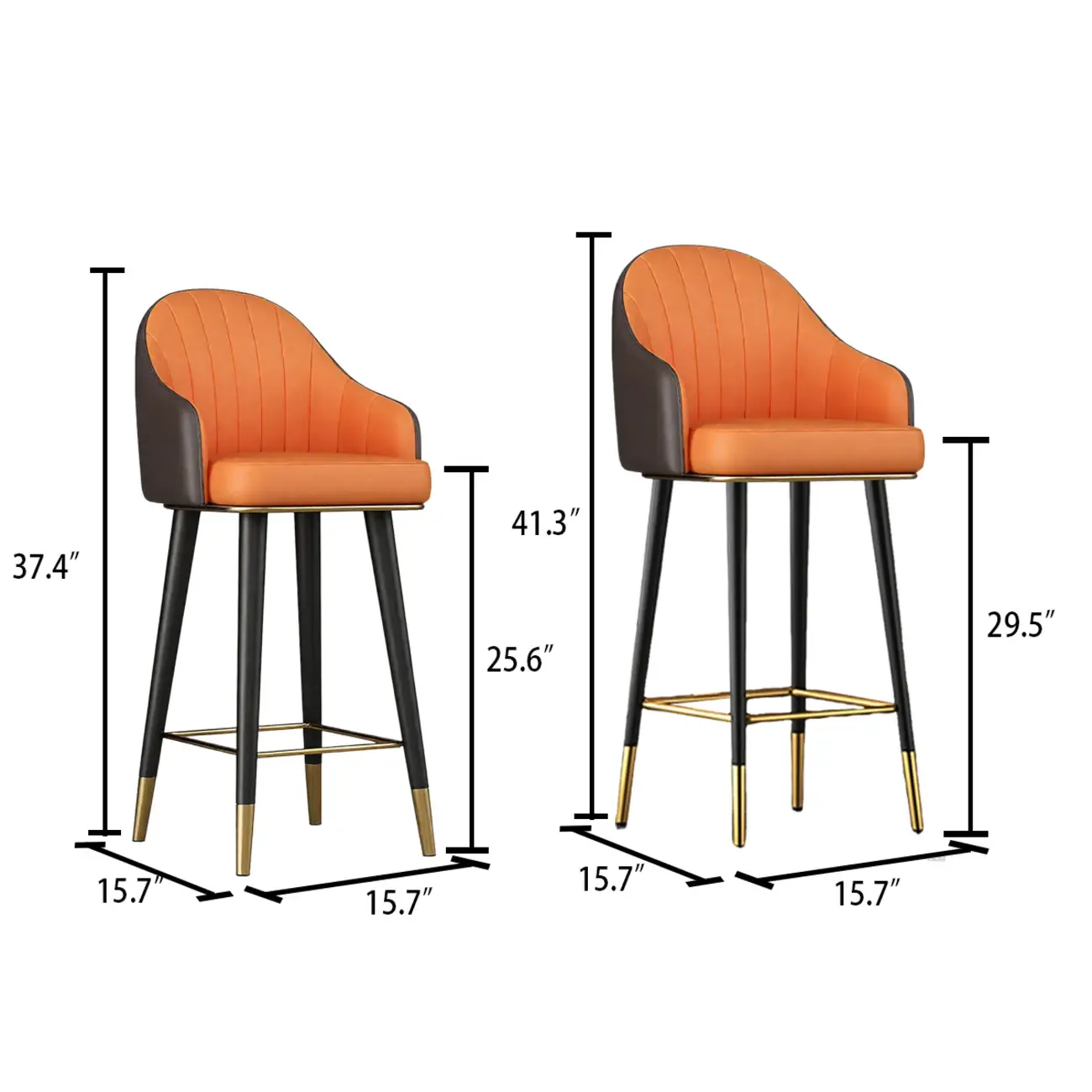 Tabouret de bar Art Déco en cuir orange avec dossier