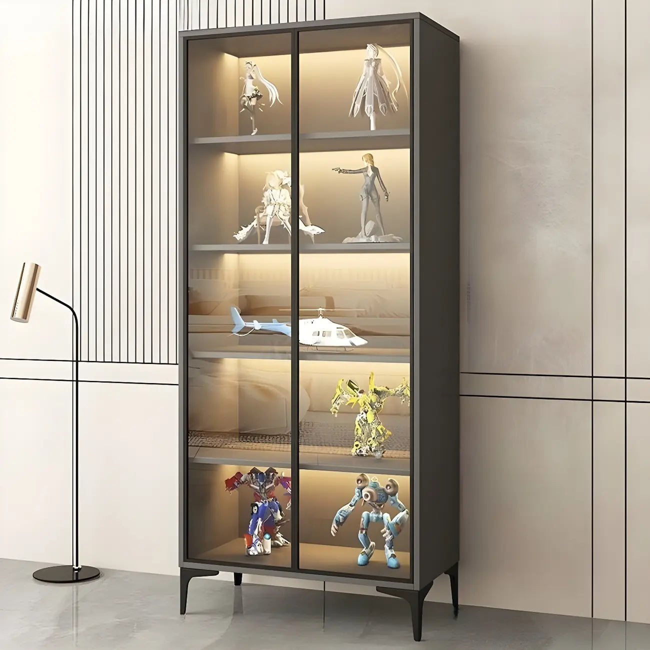 Vitrine autoportante en bois et verre trempé noir