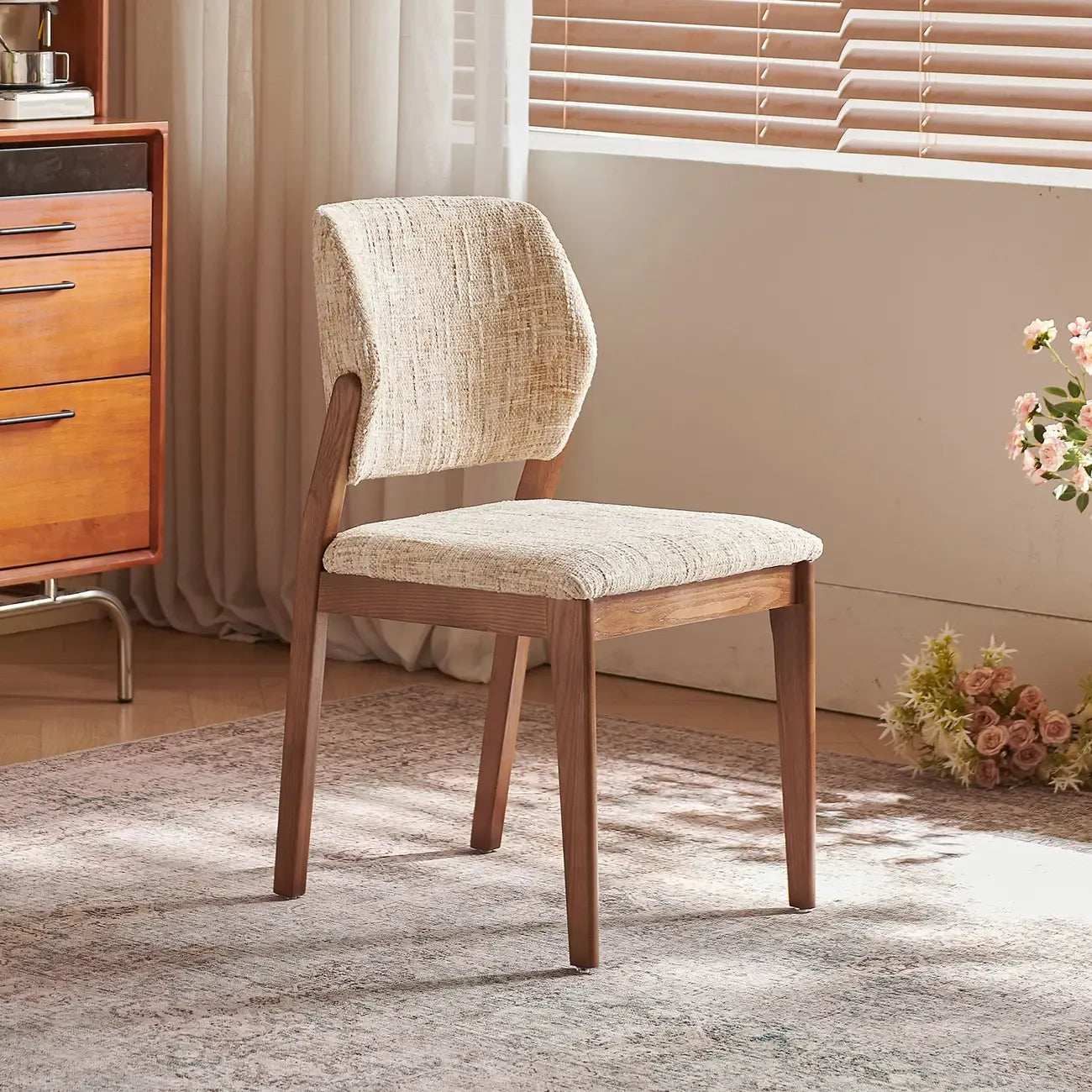Revêtement de chaise de salle à manger en chenille de bois de style moderne du milieu du siècle