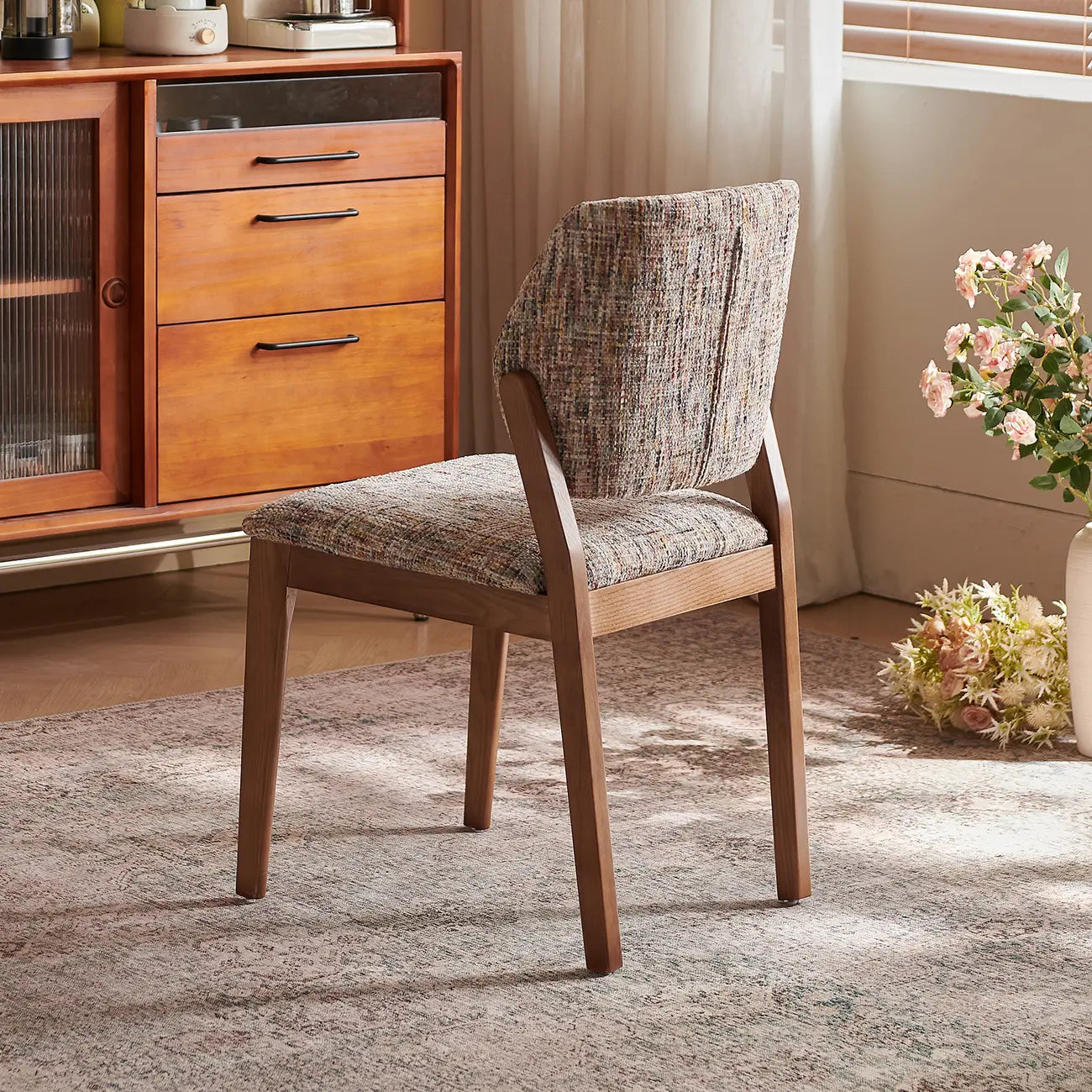 Revêtement de chaise de salle à manger en chenille de bois de style moderne du milieu du siècle