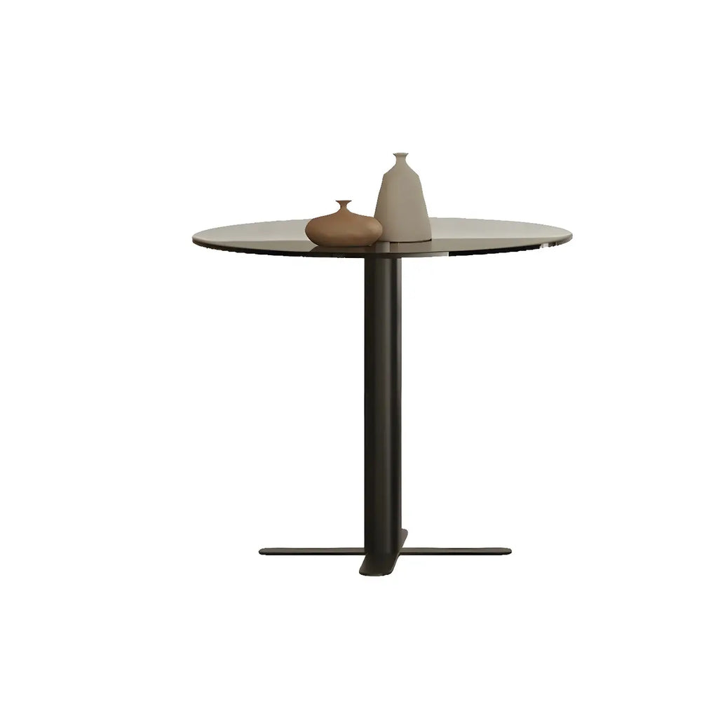 Table basse ronde moderne en bois brun et verre avec rangement
