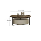 Table basse ronde moderne en bois brun et verre avec rangement