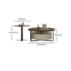 Table basse ronde moderne en bois brun et verre avec rangement