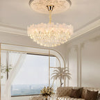 Lustre élégant en cristal à fleurs dorées avec LED pour salon