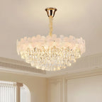 Lustre élégant en cristal à fleurs dorées avec LED pour salon