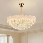 Lustre élégant en cristal à fleurs dorées avec LED pour salon