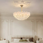 Lustre élégant en cristal à fleurs dorées avec LED pour salon