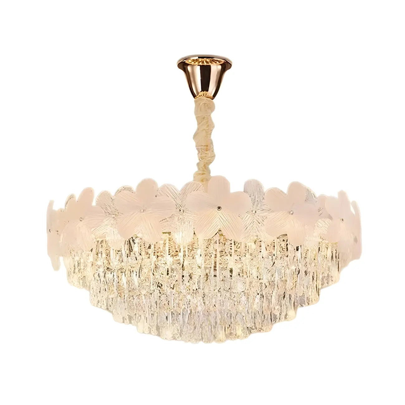 Lustre élégant en cristal à fleurs dorées avec LED pour salon