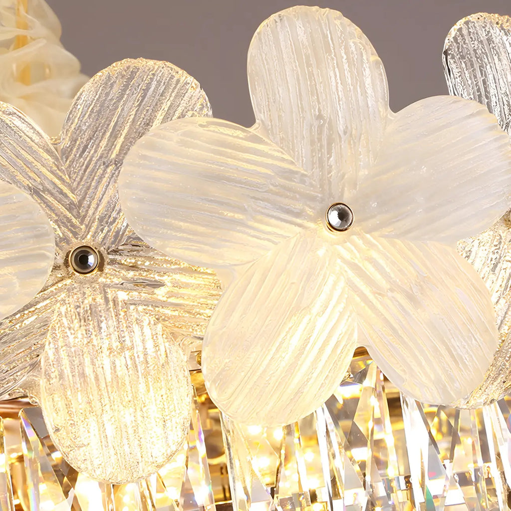 Lustre élégant en cristal à fleurs dorées avec LED pour salon