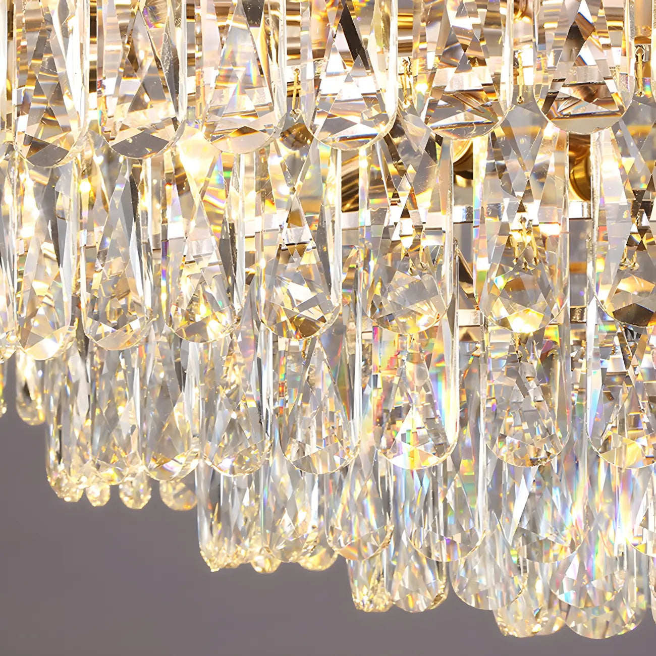 Lustre élégant en cristal à fleurs dorées avec LED pour salon