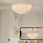 Lustre élégant en cristal à fleurs dorées avec LED pour salon