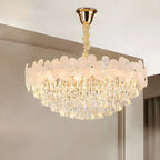 Lustre élégant en cristal à fleurs dorées avec LED pour salon