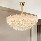 Lustre élégant en cristal à fleurs dorées avec LED pour salon