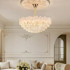 Lustre élégant en cristal à fleurs dorées avec LED pour salon