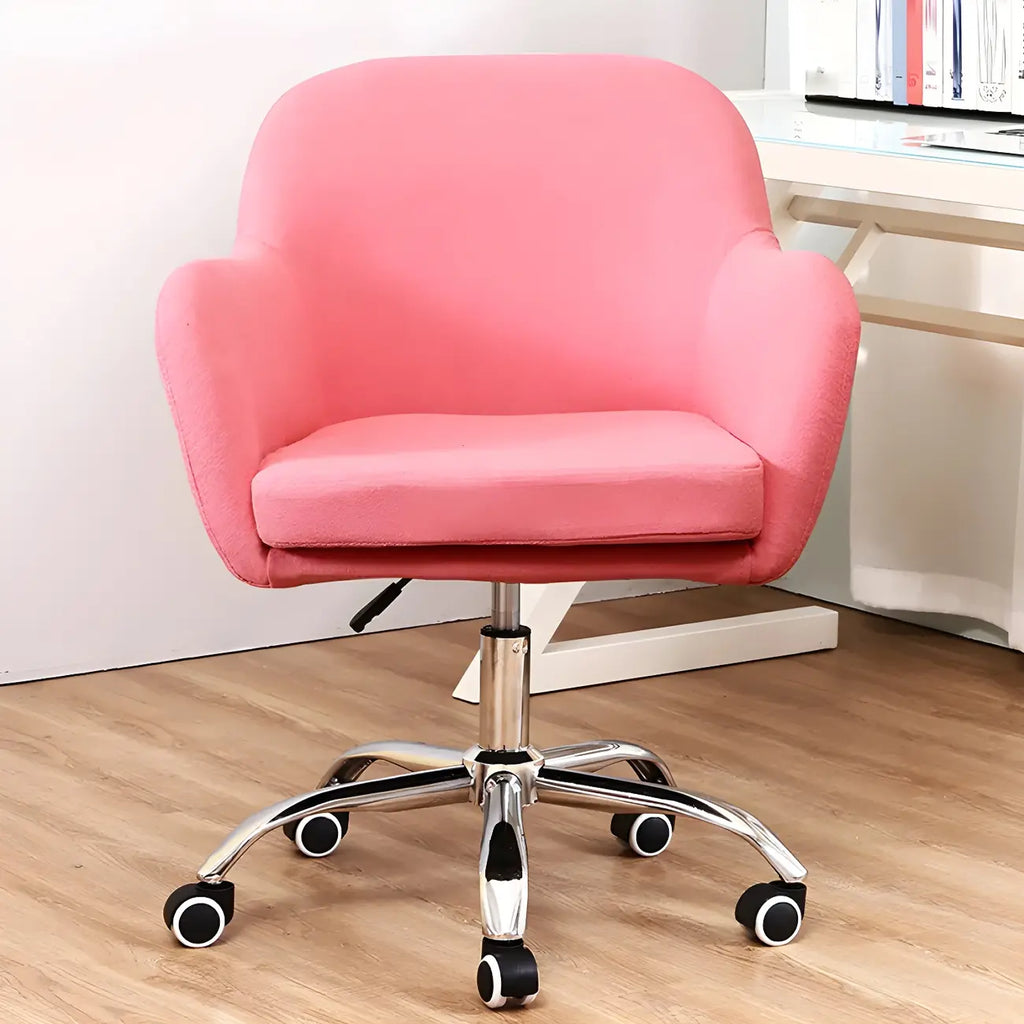 Chaise de bureau pivotante à dossier bas en tissu vert avec accoudoirs