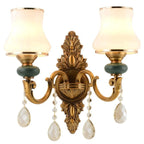 Applique murale vintage en laiton à double bras avec accents de cristal