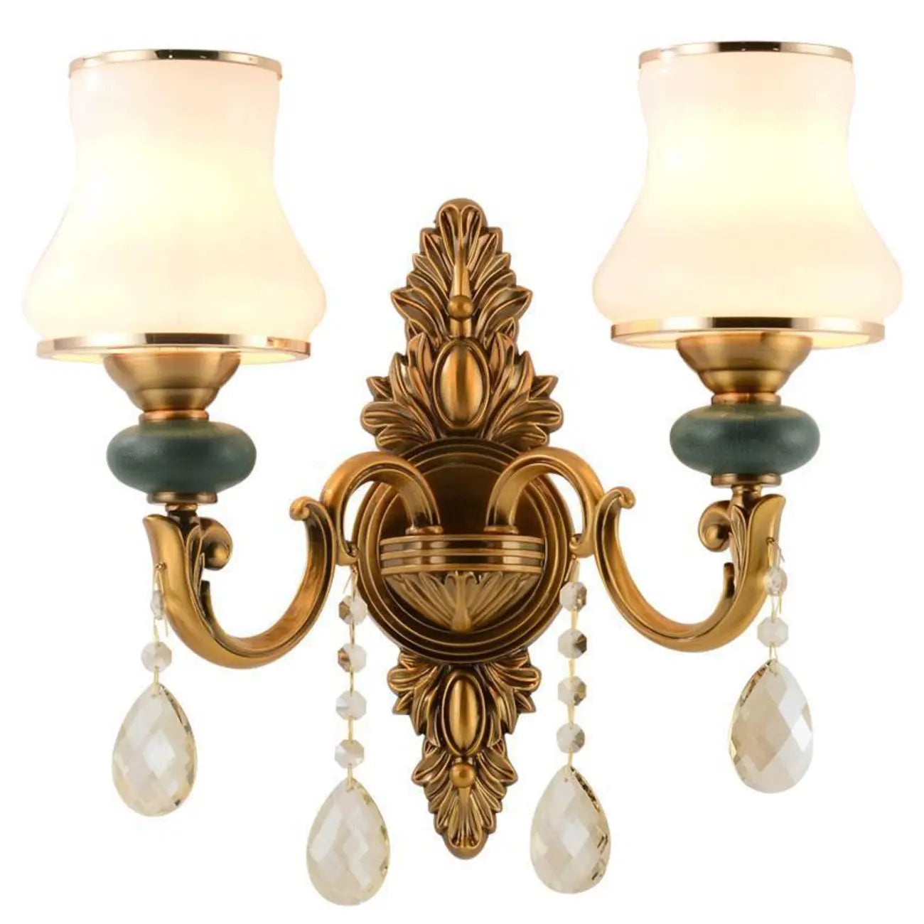 Applique murale vintage en laiton à double bras avec accents de cristal