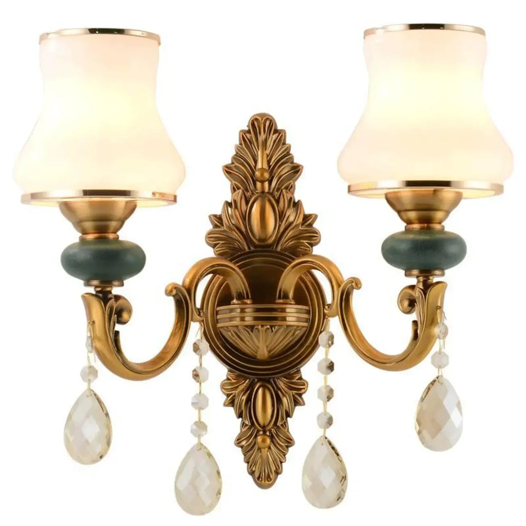 Applique murale vintage en laiton à double bras avec accents de cristal
