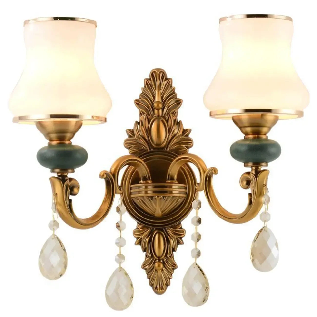 Applique murale vintage en laiton à double bras avec accents de cristal
