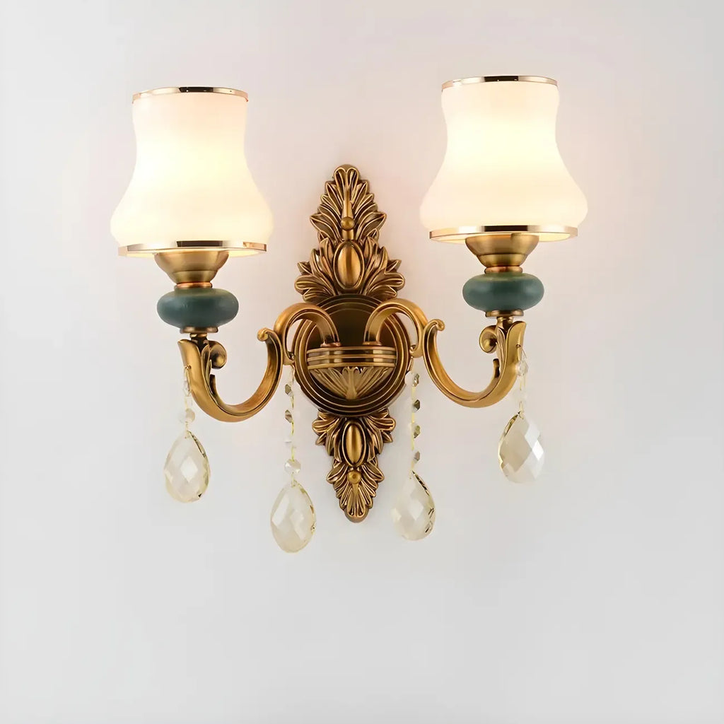 Applique murale vintage en laiton à double bras avec accents de cristal