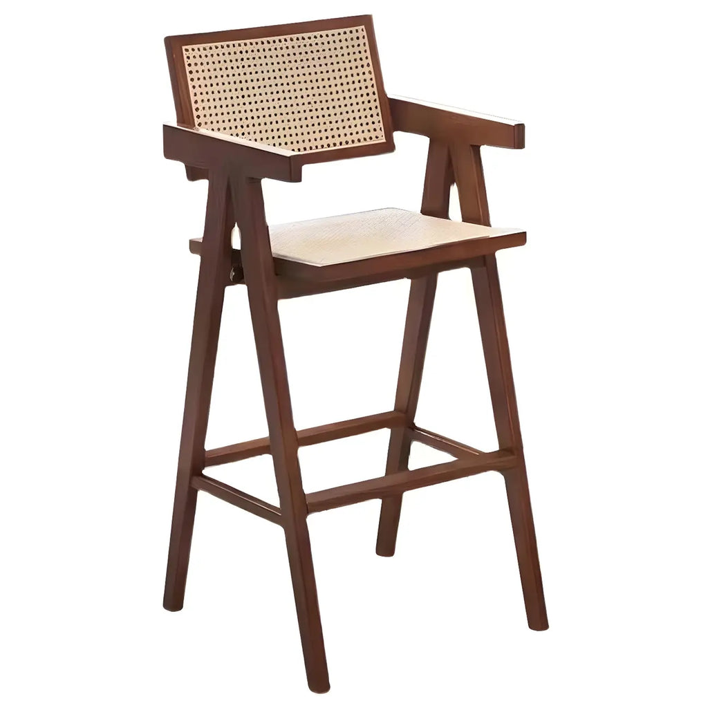 Tabourets de bar carrés empilables en rotin style milieu du siècle