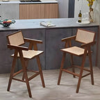 Tabourets de bar carrés empilables en rotin style milieu du siècle