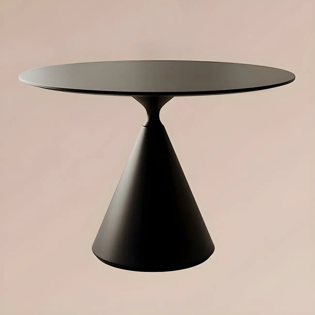 Table de salle à manger ronde avec plateau en pierre et piètement en métal, idéale pour les petits espaces.